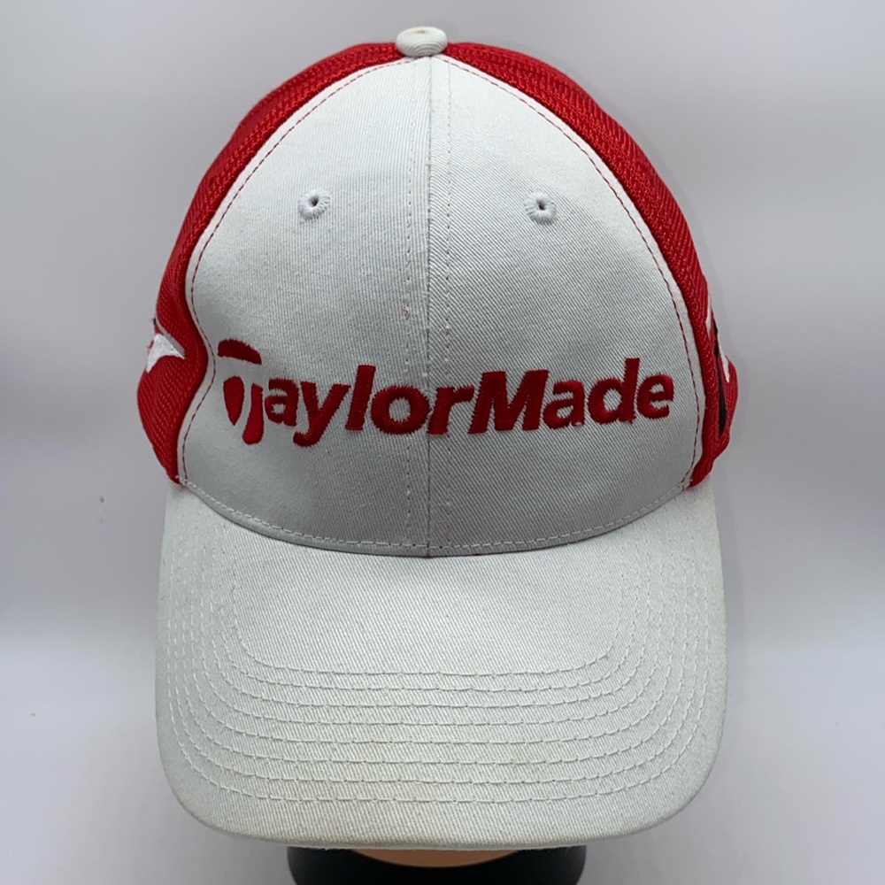 Taylormade Mens Golf Hat R7 Red Mesh White Cap Adjustable Hook & Loop Tmax Gear